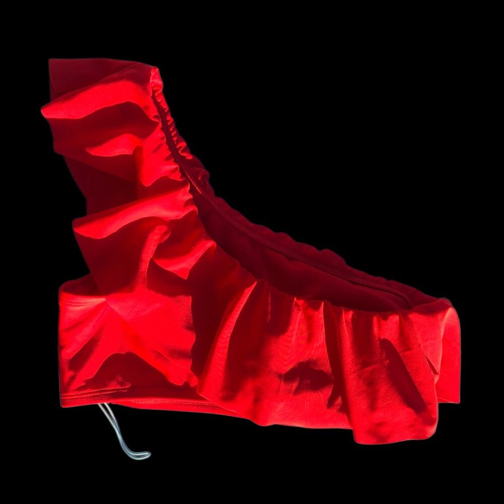 Kona Sol Red Satin One Shoulder Bikini Top Asymmetrical Ruffle Strap Swim Top, M - Picture 3 of 5